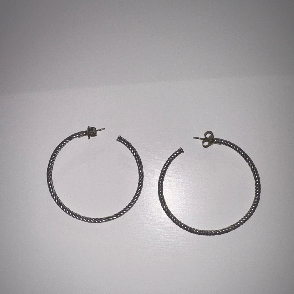 David Yurman Twisted Silver Hoop Earrings - Picture 6 of 9